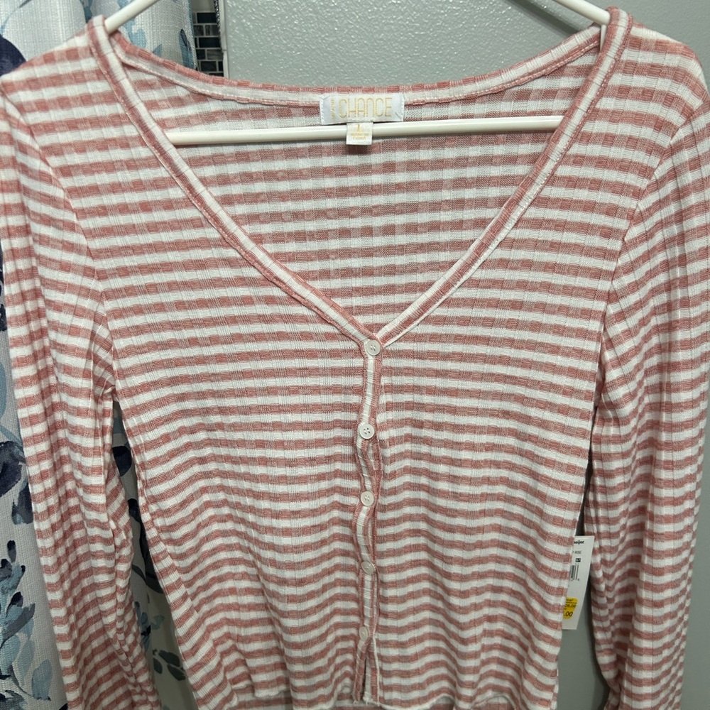 Chance pink and white stripped button up top